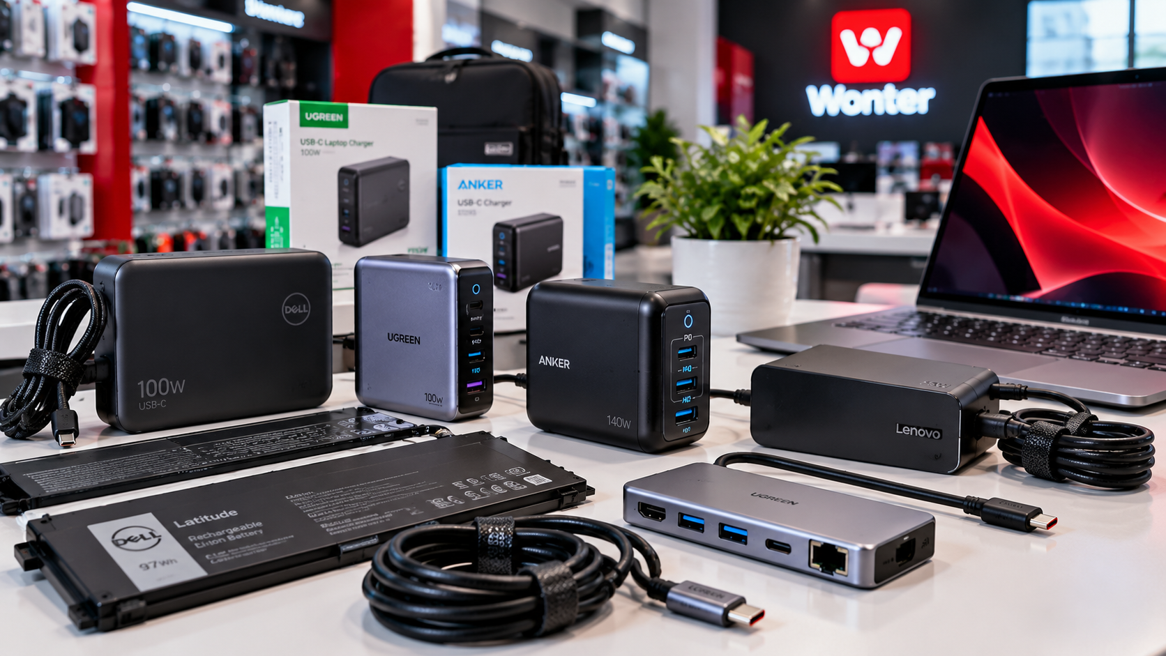 Cargadores USB-C, baterías y accesorios para laptops