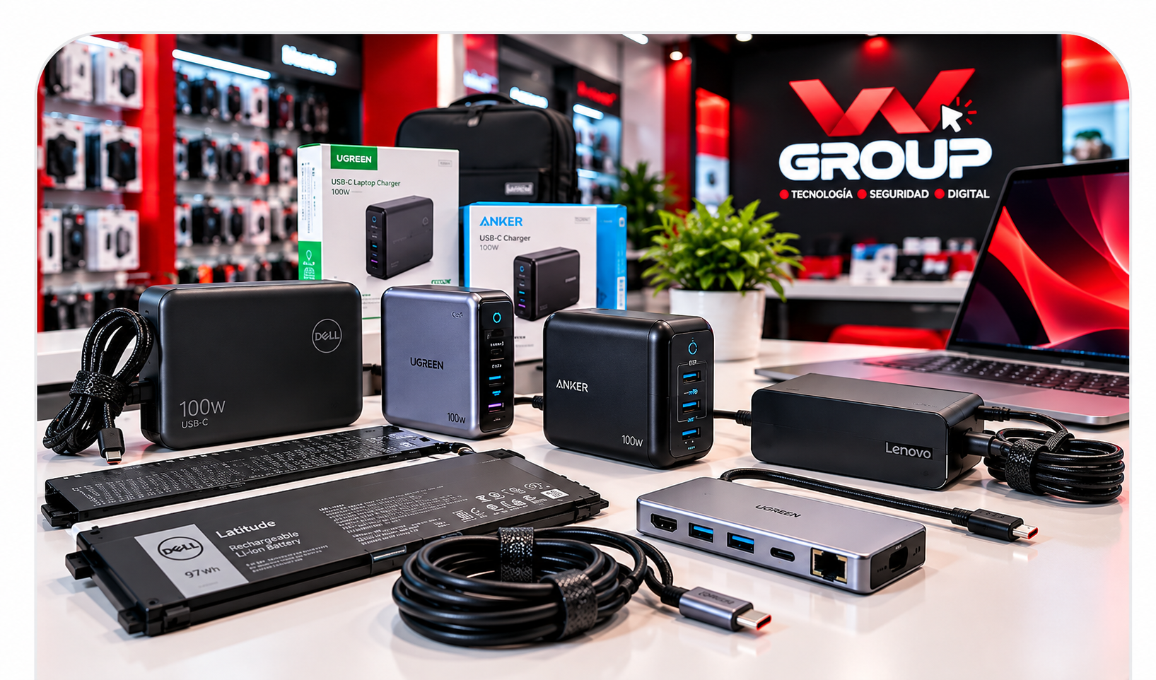 Cargadores USB-C, baterías y accesorios para laptops